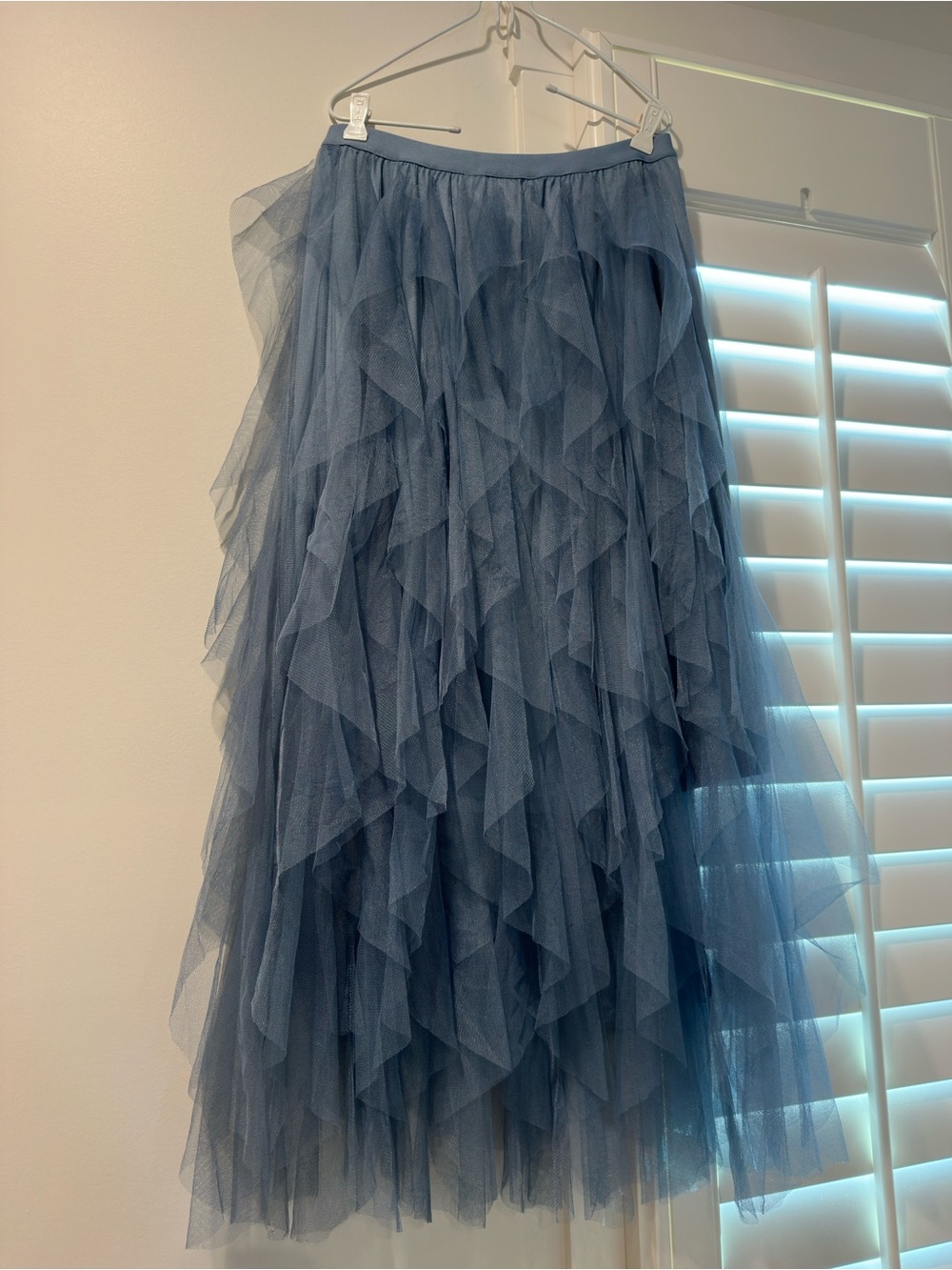 Blue Layered Tulle Midi Skirt